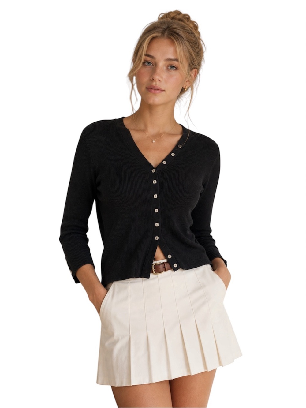 Sarah Spencer Black Button Up Cardigan Size Small Preppy Minimalist Capsule